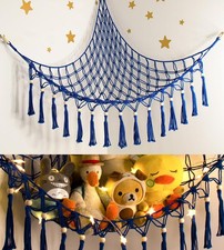 Stuffed Animal Hammock Corner with LED Light - Toy Storage Net Organizer - Bl...