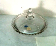 IMPERIAL CANDLEWICK GLASS 7" CANDY & COVER ORIGINAL STICKER STILL ATTACHED  MINT