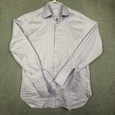 Ermenegildo Zegna Men's Purple Stripe Comfort Fit Dress Shirt Long Sleeve Cotton