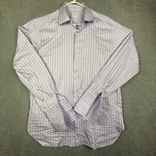 Ermenegildo Zegna Men's Purple Stripe Comfort Fit Dress Shirt Long Sleeve Cotton