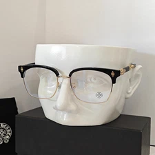 Chrome Style Glasses Hearts Metal Half Frame Unisex - Black Golden +Case