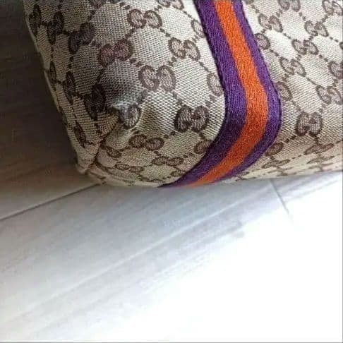 GUCCI Vintage GG Canvas Shoulder Bag Brown Leather 22cm x 38cm Excellent thumbnail 9