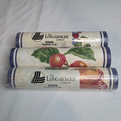 The Longaberger Co. Border 5 yds Prepasted Fruit Medley 3 Rolls Made in USA 