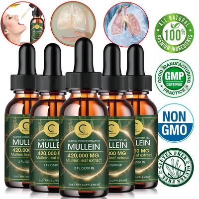 Mullein Drops Super Concentrated Lung Cleanse Detox Leaf Extract Support Immune