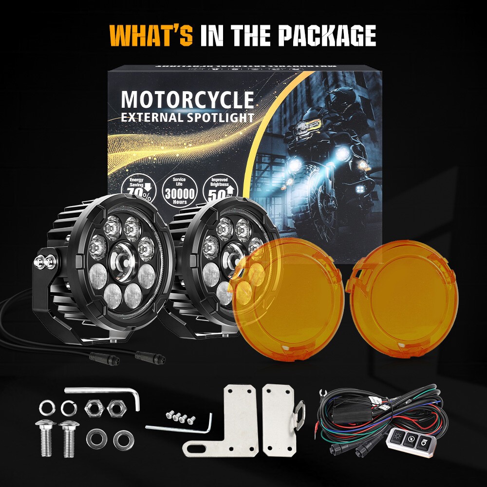 2x 140W LED Motorcycle Driving Fog Spot Light Auxiliary Lamp White+Amber w/Wire