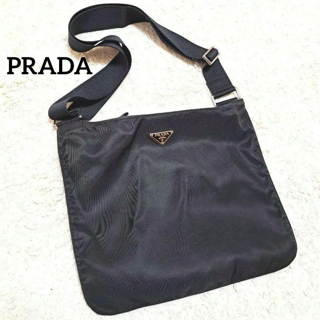 PRADA Black Triangle Logo Shoulder Bag Sacoche Crossbody