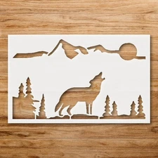 Elegant Wolf Moon Mountains Forest Stencil for Unique Crafting Projects - Ste…