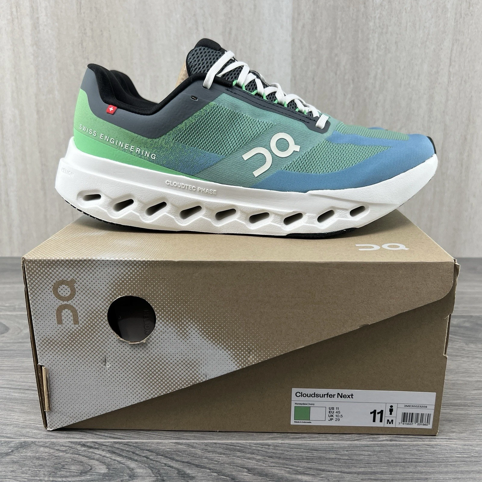 On Cloudsurfer Next Size 11 Mens Ivory Honeydew Gray Green Running Shoes