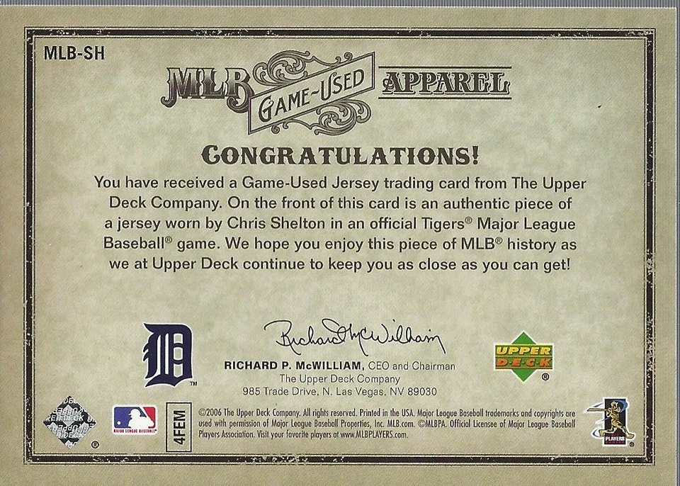 2006 Artifacts MLB Game-Used Apparel Silver Limited #SH Chris Shelton Jersey/250 - Image 2 of 2