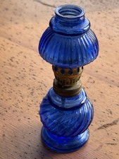 Vintage Cobalt Blue Glass Mini Oil Lamp 4.7 Made in Hong Kong Lamp Rare