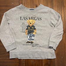 Kids RALPH LAUREN Polo Bear Las Vegas Gray Fleece Sweatshirt Size 4T