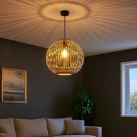 Pendellampe Pendelleuchte HäNgeleuchte Led Wohnzimmerlampe Bambus Natur H 150 Cm