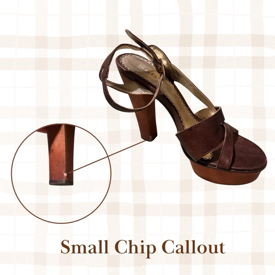 Tacón de plataforma de madera Bebe de cuero marrón para mujer con correa para el tobillo talla 8 Foto 4 de 4