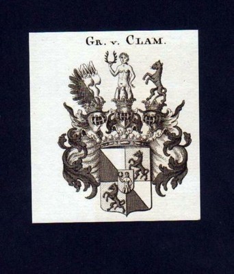 1780 - Grafen v. Clam Heraldik Kupferstich Wappen