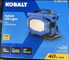 NEW Kobalt 40v Hybrid Plug-in 2200-Lumen LED Rechargeable Portable #5192701