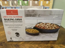 Emeril Lagasse 2-piece Oval Stoneware Baking Dish. 2.5qt & 1qt Blue 24" & 9"