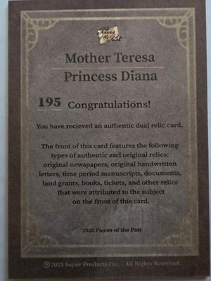 2025 Pieces of the Past Mother Teresa Princess Diana DUAL HISTORIC