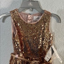 DISNEY Belle Sequin Gold Rose Gold Sleeveless Party A-Line Girl's Dress 5/6 NWT