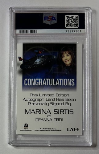 Marina Sirtis STAR TREK TNG Auto Autograph Legends Card # LA14 PSA 10 Gem Mint - Picture 2 of 2