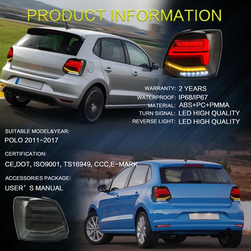 VLAND For VW Polo MK5 2011-2017 LED Head Lights+Smoked Rear Lights w/Sequential - Picture 15 of 19