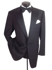 [ Ermenegildo Zegna Solid Black Shadow Striped 1Button Wool Tuxedo Jacket 46L