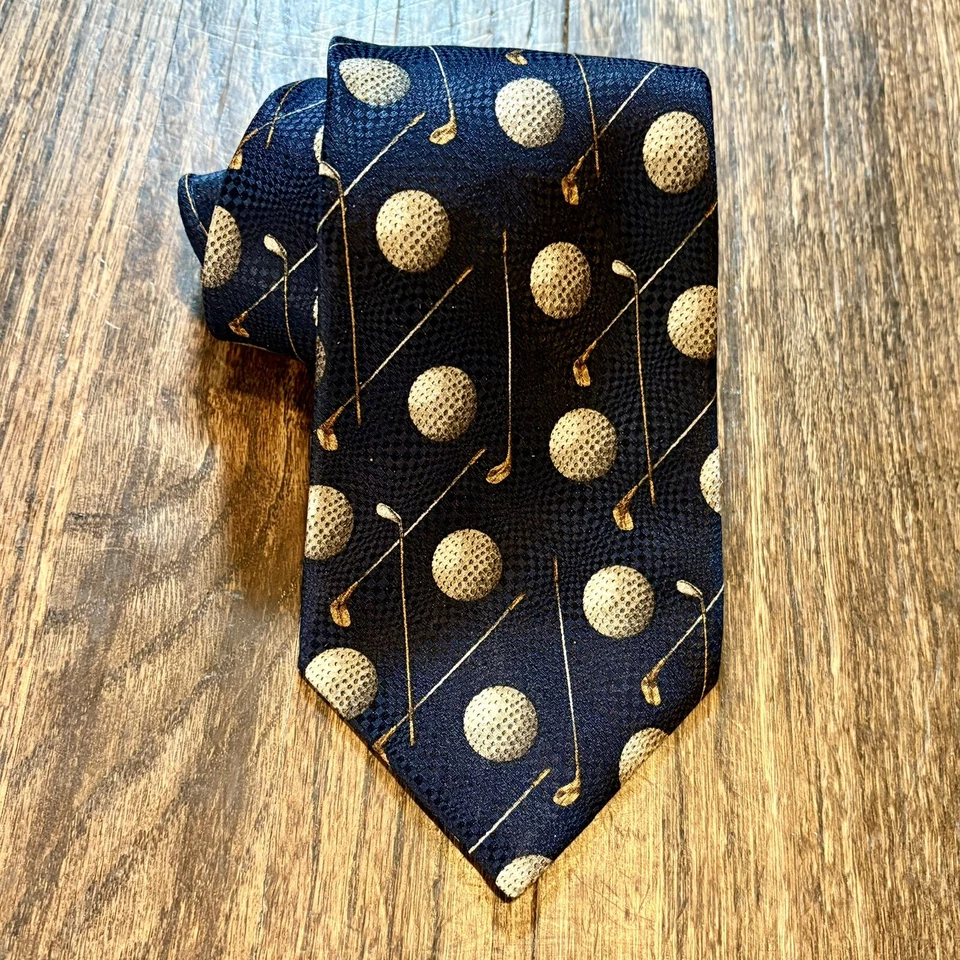 Corbata de golf azul marino, Dillard’s Roundtree & York, 100 % seda, hecha a mano en Italia Foto 3 de 4