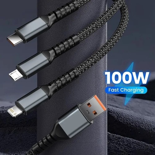 3-in-1 100W 5A Fast Charging USB To Type-C Micro Fast Charger Cable For iPhone - Picture 3 of 18
