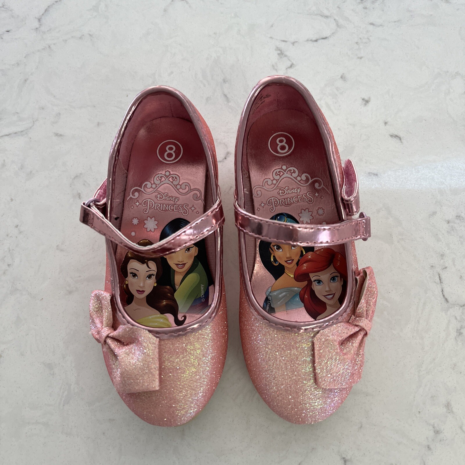 Disney princess sparkly toddler shoes easy strap size 8 pink with bows New-image
