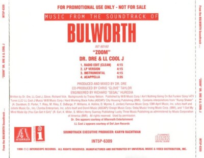 Dr. Dre & LL Cool J: Zoom CD 4 Track Single Bulworth Radio Edit LP Acappella+