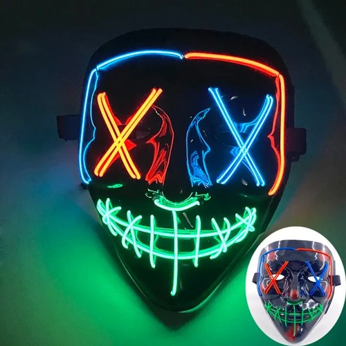 Halloween Skull Skeleton Head Headwear Horror Party Mask Light Up Glowing Purge - Picture 35 of 65