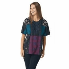 LOGO Lavish Lori Goldstein Women 3X Color Block Top Embroidered Beaded Black NWT