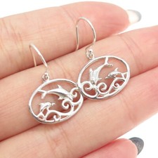 925 Sterling Silver Friendly Dolphin Dangling Earrings