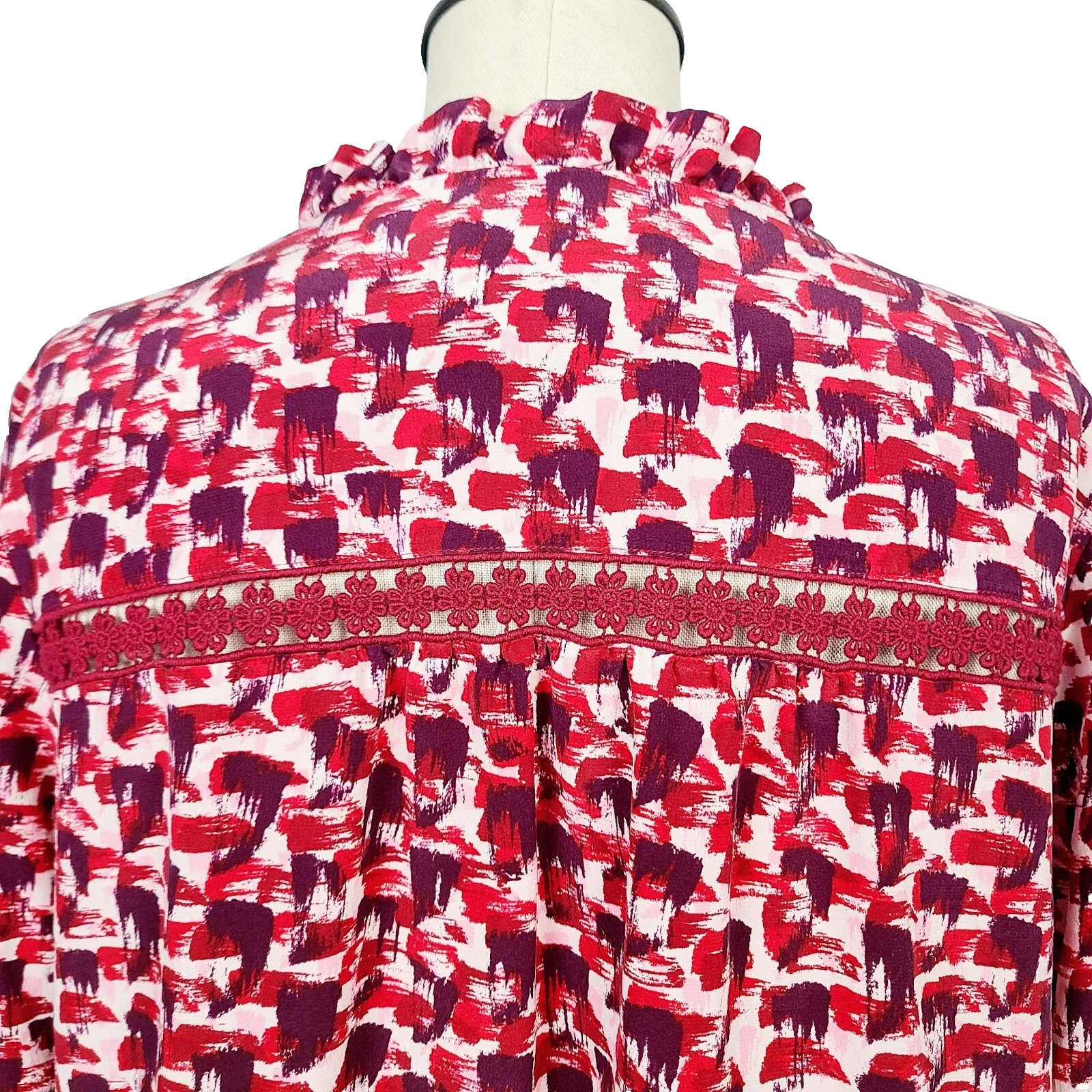 Abito Kate Spade L rosso 100% seta con bottoni manica lunga pintuck shift dress