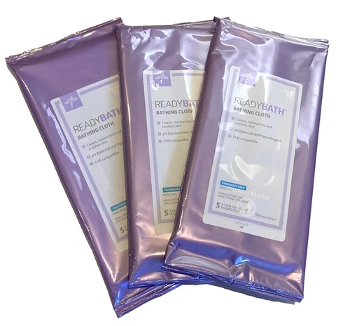 Lot of 3 Medline ReadyBath Fresh Bathing Cloths 5 Count Each Hypoallergenic NEW