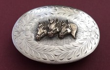 Vintage Mid 20th Century USA SSS Sterling Silver Western Horses Belt Buckle