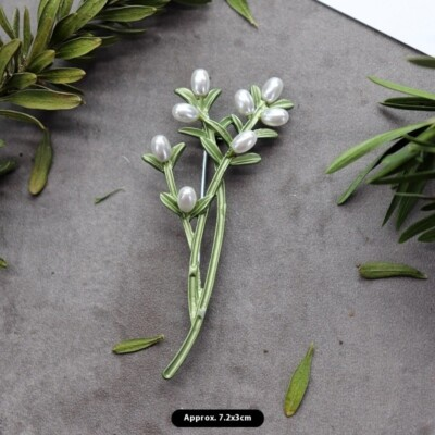 #ad Vintage Green Color Plant Pearls Brooch Pin Flower Brooch For Women Jewelry Gift $6.97