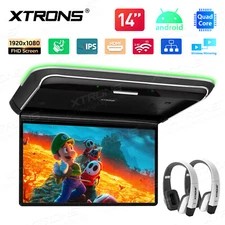 14" FHD Screen Android TV Car Roof Monitor HDMI Wireless Mirroring +2xHeadphones