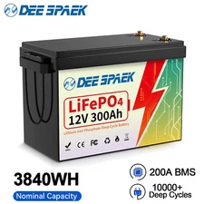 12V 300AH LiFePO4 Lithium Battery 200A Deep Cycles BMS for Solar Off-grid RV