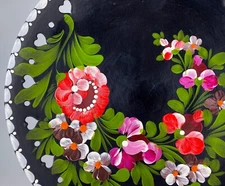Large Handmade Decorative Plate — Hand-Painted Flowers w/Carved Heart Cutouts