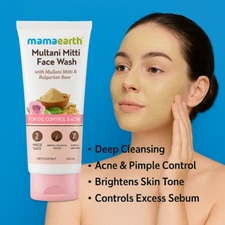 Mamaearth Multani Mitti Face Wash Deep Cleansing Oil Control Glowing Skin 100ml