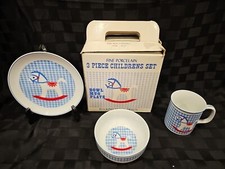 3 PC SHAFFORD 1982 PORCELAIN ROCKING HORSE BABY BOWL PLATE AND CUP NOS 