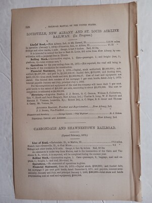 #ad 1875 Train Report LOUISVILLE NEW ALBANY amp; ST LOUIS AIR LINE RAILWAY Albion IL $11.95