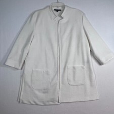 Long Open Front Cardigan Size XL 32" Long White Geometric Design Blazer