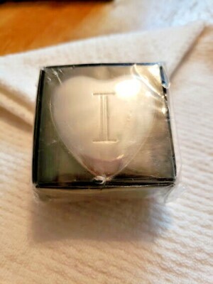 Ganz Monogram ''I''  Tiny Black Velvet Lined Lidded Heart Trinket Jewelry Box 1.5''