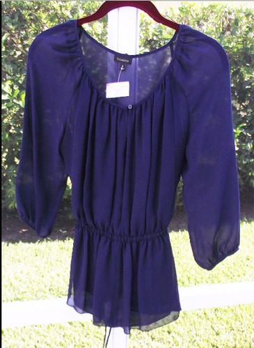 TALBOTS 2PC CAREER SOLID BLUE PLUM OR NAVY BLUE 3/4 SLEEVE SILK BLOUSE 8 10 12 - Picture 8 of 9