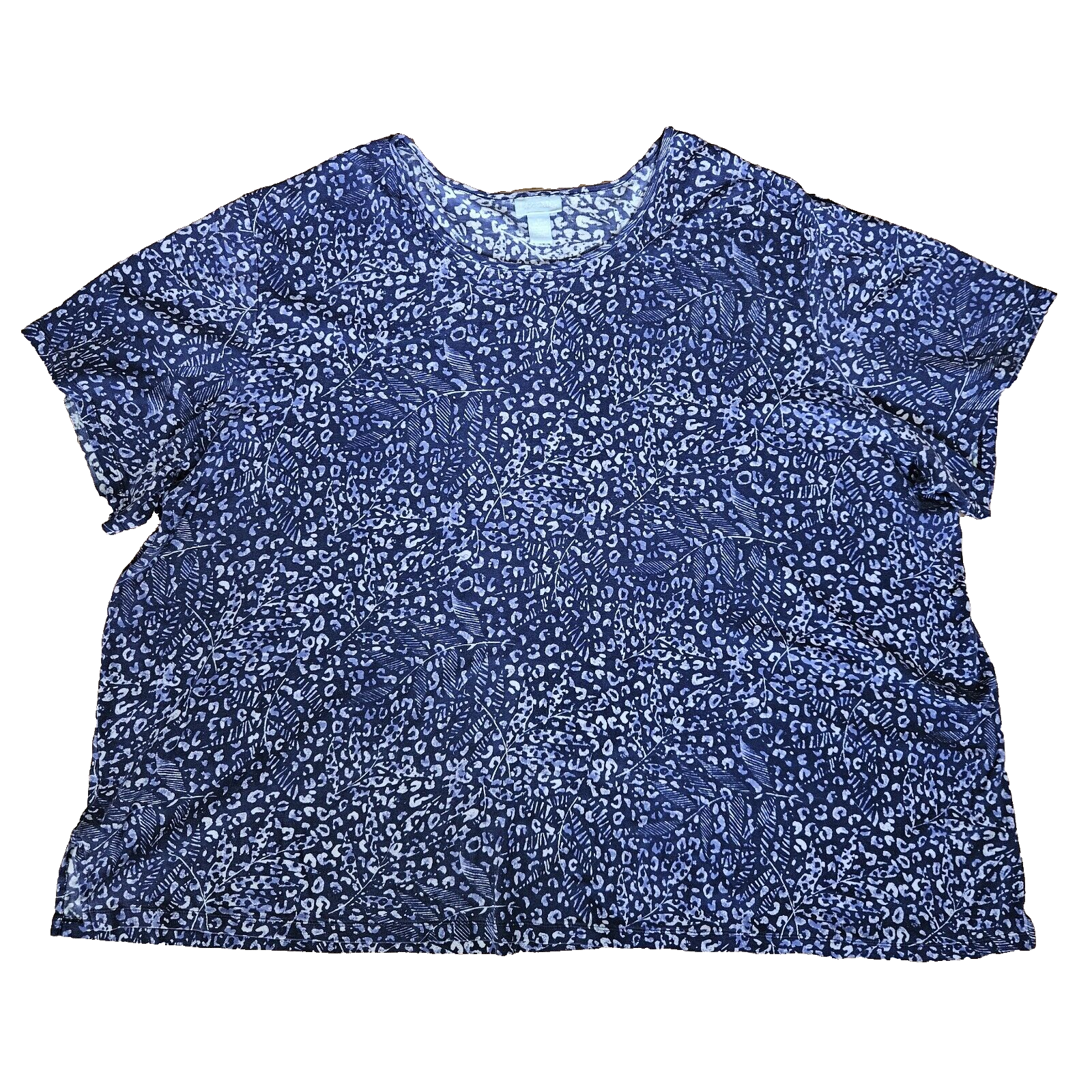 Liz & Me Womens T-Shirt 5X 34/36 W Bluish Purple Floral FLAW Pullover Leaf Print