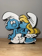 The Smurfs Smurfette Kissing 3D Logo Sign Display  Wall Shelf Art Cartoons Gift