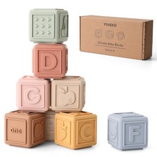 Baby Blocks Stacking for Babies Silicone Soft Building Blocks Teethers Montes...