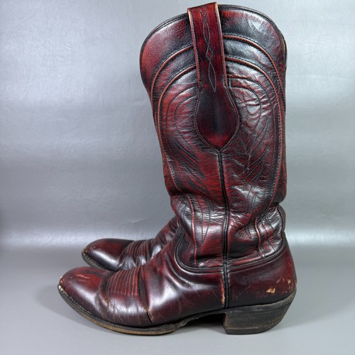 Lucchese Western Cowboy Leather Boot Men Size 10.5B Black Cherry Red *ROUGH READ