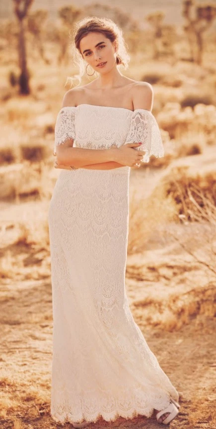 Vestido de novia David's con funda de encaje al hombro marfil talla 14 WG3892 Foto 3 de 4